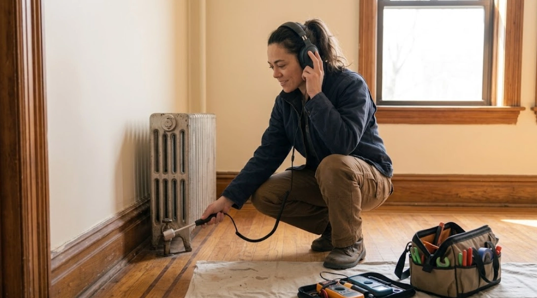 Electronic water leak detection and acoustic listening sensor inspection in Homecrest apartment